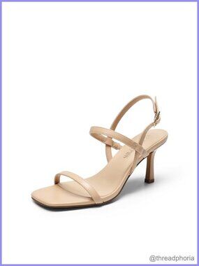 Women's Slingback Heels Square Open Toe Strappy Sandals Ankle Strap High Heeled